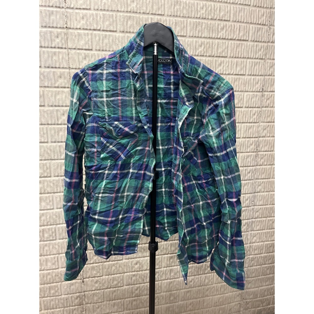 Volcom Plaid Flannel Long Sleeve Button Up Shirt‎ Green Blue Pink Casual